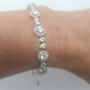 Silver adjustable dangling cubic zircona bracelet